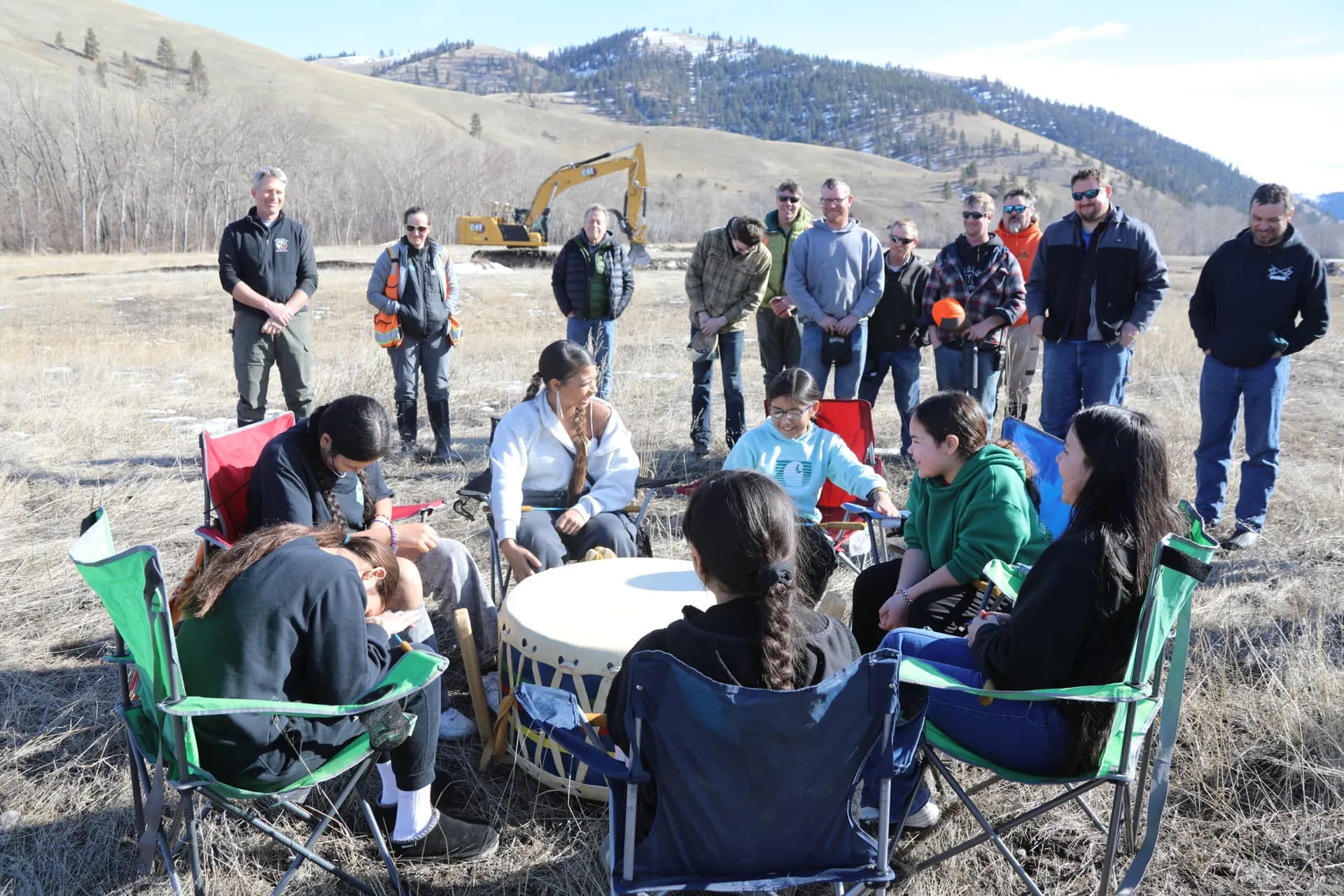 DEWR staff and partners at the ground breaking for the Jocko River Bison Range Reach project